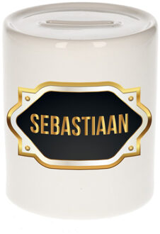 Bellatio Decorations Naam cadeau spaarpot Sebastiaan met gouden embleem