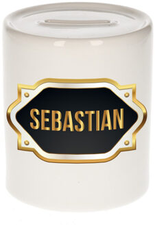 Bellatio Decorations Naam cadeau spaarpot Sebastian met gouden embleem