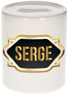 Bellatio Decorations Naam cadeau spaarpot Serge met gouden embleem