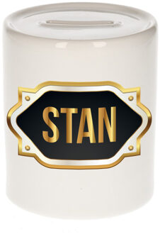 Bellatio Decorations Naam cadeau spaarpot Stan met gouden embleem Multi