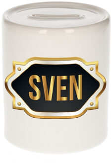 Bellatio Decorations Naam cadeau spaarpot Sven met gouden embleem