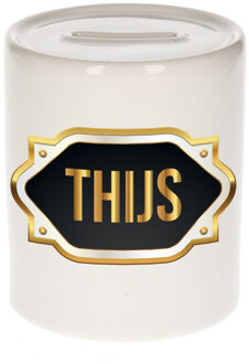 Bellatio Decorations Naam cadeau spaarpot Thijs met gouden embleem Multi