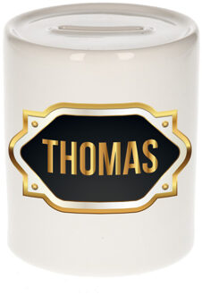 Bellatio Decorations Naam cadeau spaarpot Thomas met gouden embleem Multi