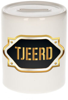 Bellatio Decorations Naam cadeau spaarpot Tjeerd met gouden embleem Multi