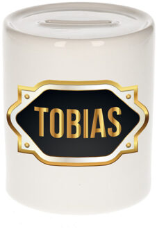 Bellatio Decorations Naam cadeau spaarpot Tobias met gouden embleem