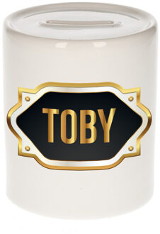 Bellatio Decorations Naam cadeau spaarpot Toby met gouden embleem Multi