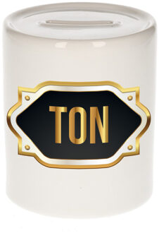 Bellatio Decorations Naam cadeau spaarpot Ton met gouden embleem Multi