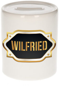 Bellatio Decorations Naam cadeau spaarpot Wilfried met gouden embleem Multi