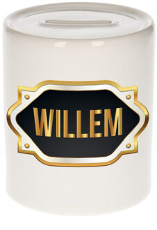 Bellatio Decorations Naam cadeau spaarpot Willem met gouden embleem