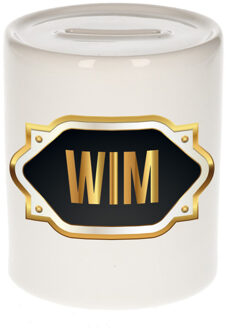Bellatio Decorations Naam cadeau spaarpot Wim met gouden embleem Multi