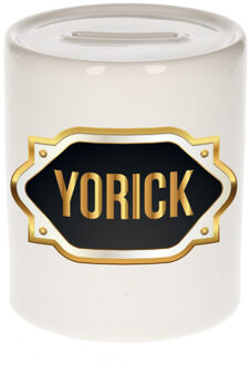 Bellatio Decorations Naam cadeau spaarpot Yorick met gouden embleem