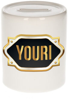 Bellatio Decorations Naam cadeau spaarpot Youri met gouden embleem Multi