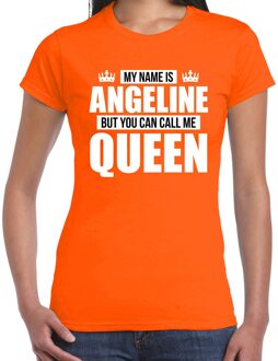 Bellatio Decorations Naam cadeau t-shirt - my name is Angeline - but you can call me Queen - oranje - dames - koningsdag 2XL