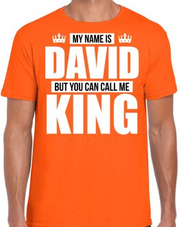Bellatio Decorations Naam cadeau t-shirt - my name is David - but you can call me King - oranje - heren - koningsdag L