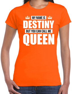 Bellatio Decorations Naam cadeau t-shirt my name is Destiny - but you can call me Queen oranje voor dames