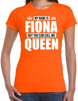 Bellatio Decorations Naam cadeau t-shirt - my name is Fiona - but you can call me Queen - oranje - dames - koningsdag M