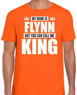 Bellatio Decorations Naam cadeau t-shirt - my name is Flynn - but you can call me King - oranje - heren - koningsdag L