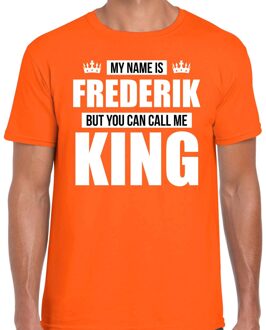 Bellatio Decorations Naam cadeau t-shirt my name is Frederik - but you can call me King oranje voor heren
