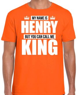 Bellatio Decorations Naam cadeau t-shirt - my name is Henry - but you can call me King - oranje - heren - koningsdag L