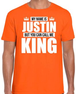 Bellatio Decorations Naam cadeau t-shirt - my name is Justin - but you can call me King - oranje - heren - koningsdag XL