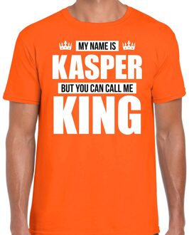 Bellatio Decorations Naam cadeau t-shirt - my name is Kasper - but you can call me King - oranje - heren - koningsdag