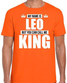 Bellatio Decorations Naam cadeau t-shirt - my name is Leo - but you can call me King - oranje - heren - koningsdag