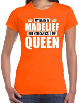Bellatio Decorations Naam cadeau t-shirt - my name is Madelief - but you can call me Queen - oranje - dames - koningsdag S