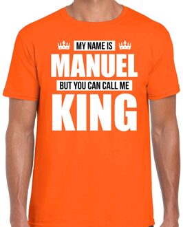 Bellatio Decorations Naam cadeau t-shirt - my name is Manuel - but you can call me King - oranje - heren - koningsdag L