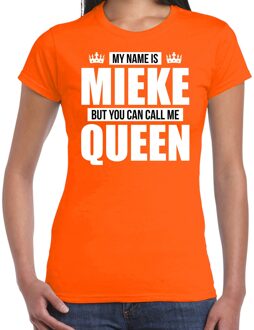 Bellatio Decorations Naam cadeau t-shirt - my name is Mieke - but you can call me Queen - oranje - dames - koningsdag 2XL