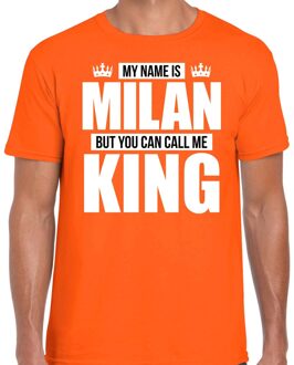 Bellatio Decorations Naam cadeau t-shirt my name is Milan - but you can call me King oranje voor heren S