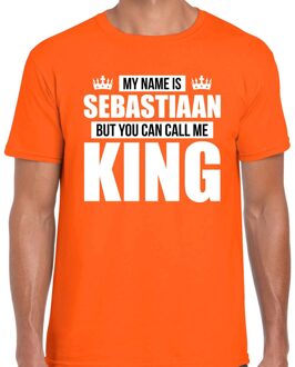 Bellatio Decorations Naam cadeau t-shirt my name is Sebastiaan - but you can call me King oranje voor heren XL