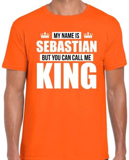 Bellatio Decorations Naam cadeau t-shirt - my name is Sebastian - but you can call me King - oranje - heren - koningsdag XL
