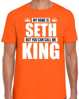 Bellatio Decorations Naam cadeau t-shirt - my name is Seth - but you can call me King - oranje - heren - koningsdag