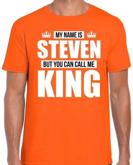 Bellatio Decorations Naam cadeau t-shirt my name is Steven - but you can call me King oranje voor heren XL