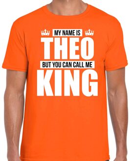 Bellatio Decorations Naam cadeau t-shirt my name is Theo - but you can call me King oranje voor heren 2XL