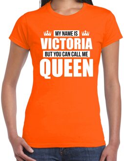 Bellatio Decorations Naam cadeau t-shirt my name is Victoria - but you can call me Queen oranje voor dames