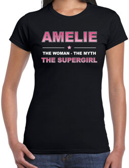Bellatio Decorations Naam cadeau t-shirt / shirt Amelie - the supergirl zwart voor dames