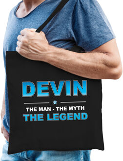 Bellatio Decorations Naam cadeau tasje Devin - the Legend - zwart - voor heren - katoen