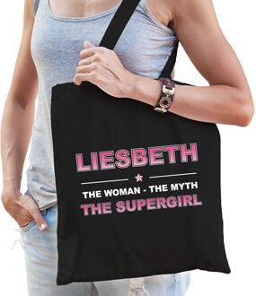 Bellatio Decorations Naam cadeau tasje Liesbeth - the supergirl - zwart - voor dames - katoen