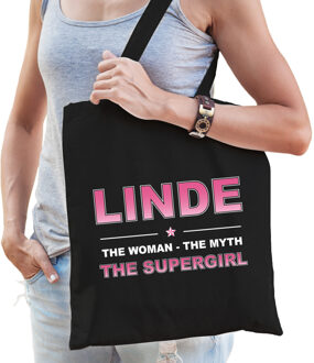 Bellatio Decorations Naam cadeau tasje Linde - the supergirl - zwart - voor dames - katoen