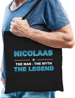 Bellatio Decorations Naam cadeau tasje Nicolaas - the Legend - zwart - voor heren - katoen