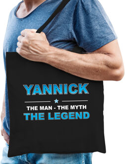Bellatio Decorations Naam cadeau tasje Yannick - the Legend - zwart - voor heren - katoen