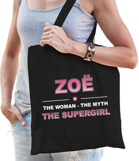Bellatio Decorations Naam cadeau tasje Zoe - the supergirl - zwart - voor dames - katoen
