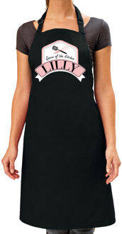 Bellatio Decorations Naam cadeau vrouw Lilly - Queen of the kitchen schort - zwart - keukenschort cadeau