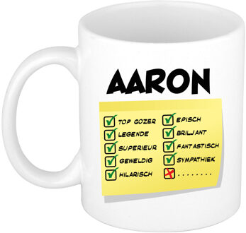 Bellatio Decorations Naam mok Aaron - wit - top gozer - keramiek - 300 ml - cadeau collega beker