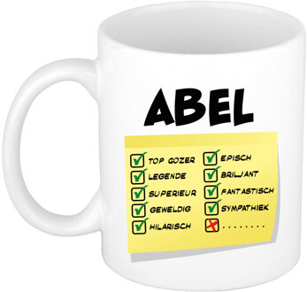 Bellatio Decorations Naam mok Abel - wit - top gozer - keramiek - 300 ml - cadeau collega beker