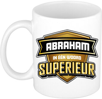 Bellatio Decorations Naam mok Abraham - wit - Superieur - keramiek - 300 ml - cadeau collega beker Bruin