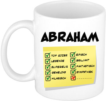 Bellatio Decorations Naam mok Abraham - wit - top gozer - keramiek - 300 ml - cadeau collega beker Geel