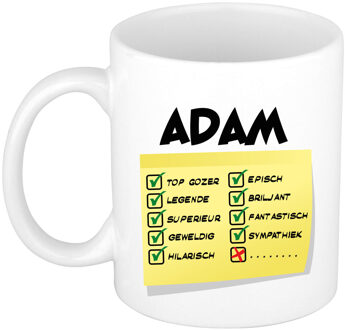 Bellatio Decorations Naam mok Adam - wit - top gozer - keramiek - 300 ml - cadeau collega beker