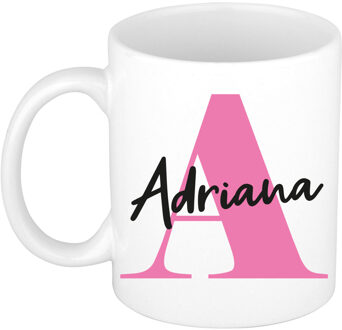 Bellatio Decorations Naam mok Adriana - roze - wit - keramiek - 300 ml - verjaardag/cadeau beker